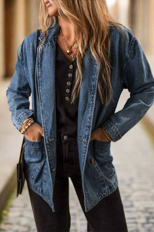 Pocketed Long Sleeve Denim Jacket