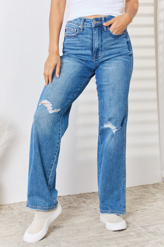 Judy Blue Full Size High Waist Distressed Straight-Leg Jeans