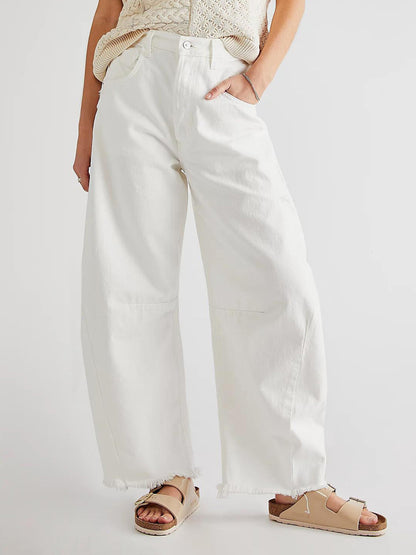 Raw Hem Wide Leg Jeans with Pockets