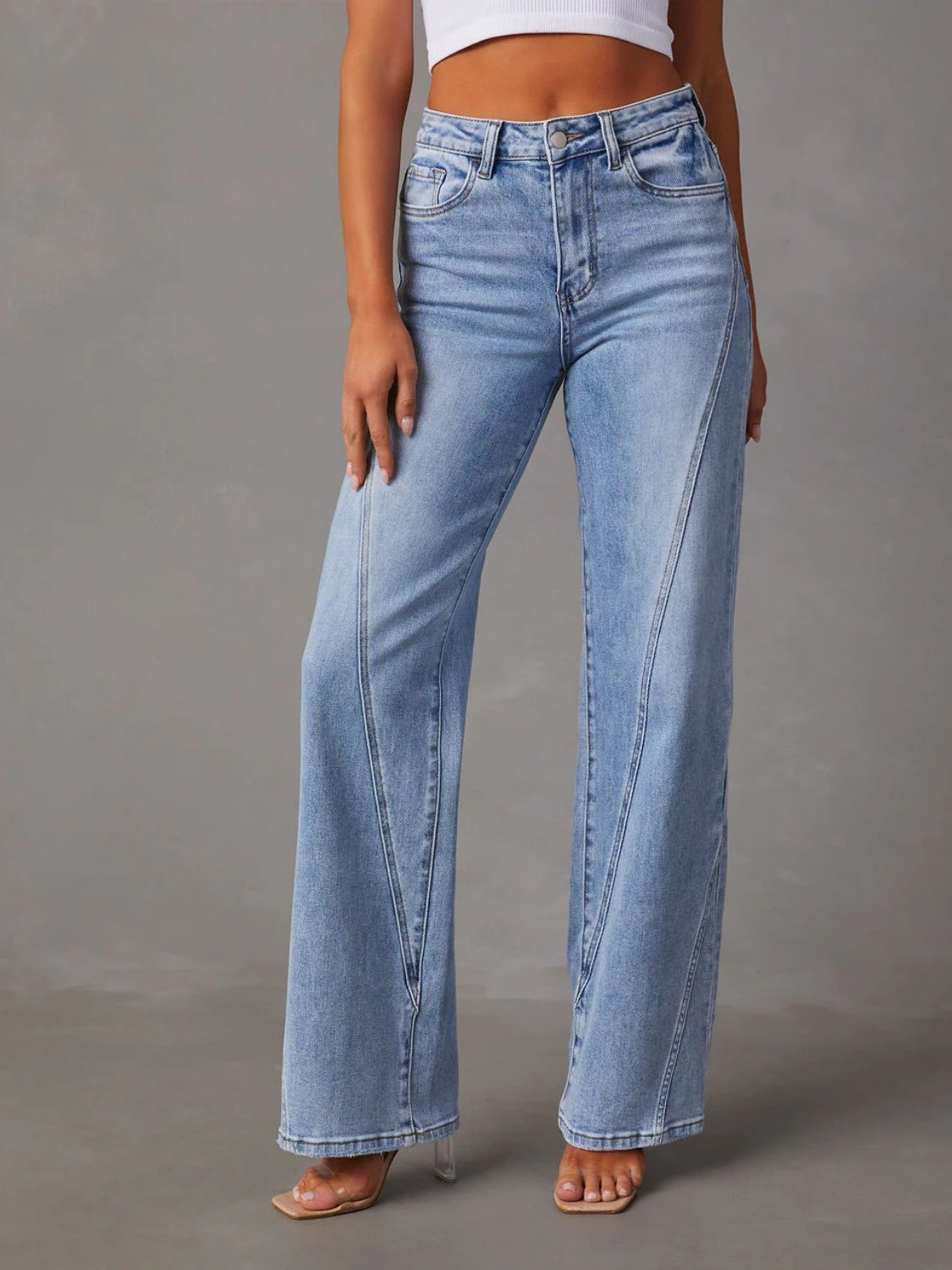 High Waist Straight Jeans with Pockets