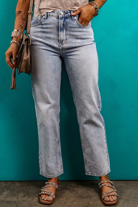 Pocketed Mid-Rise Waist Jeans