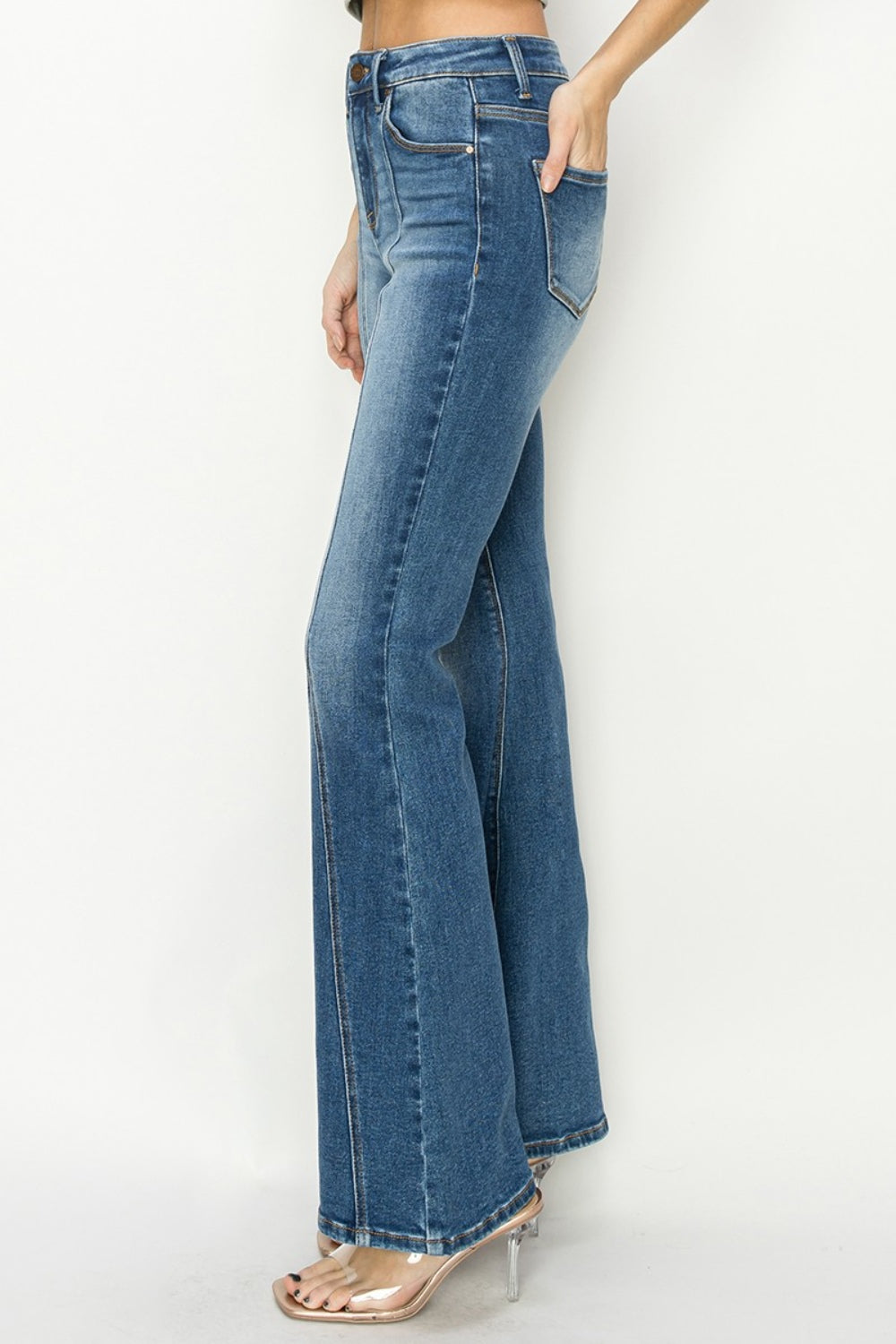 RISEN Full Size High Rise Front Seam Detailed Flare Jeans