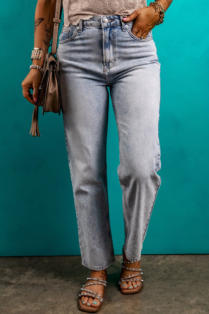 Pocketed Mid-Rise Waist Jeans