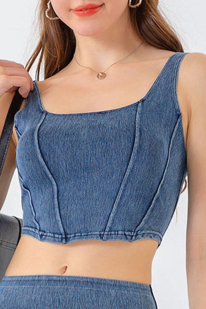 Seam Detail Cropped Denim Tank - Myfave Denim