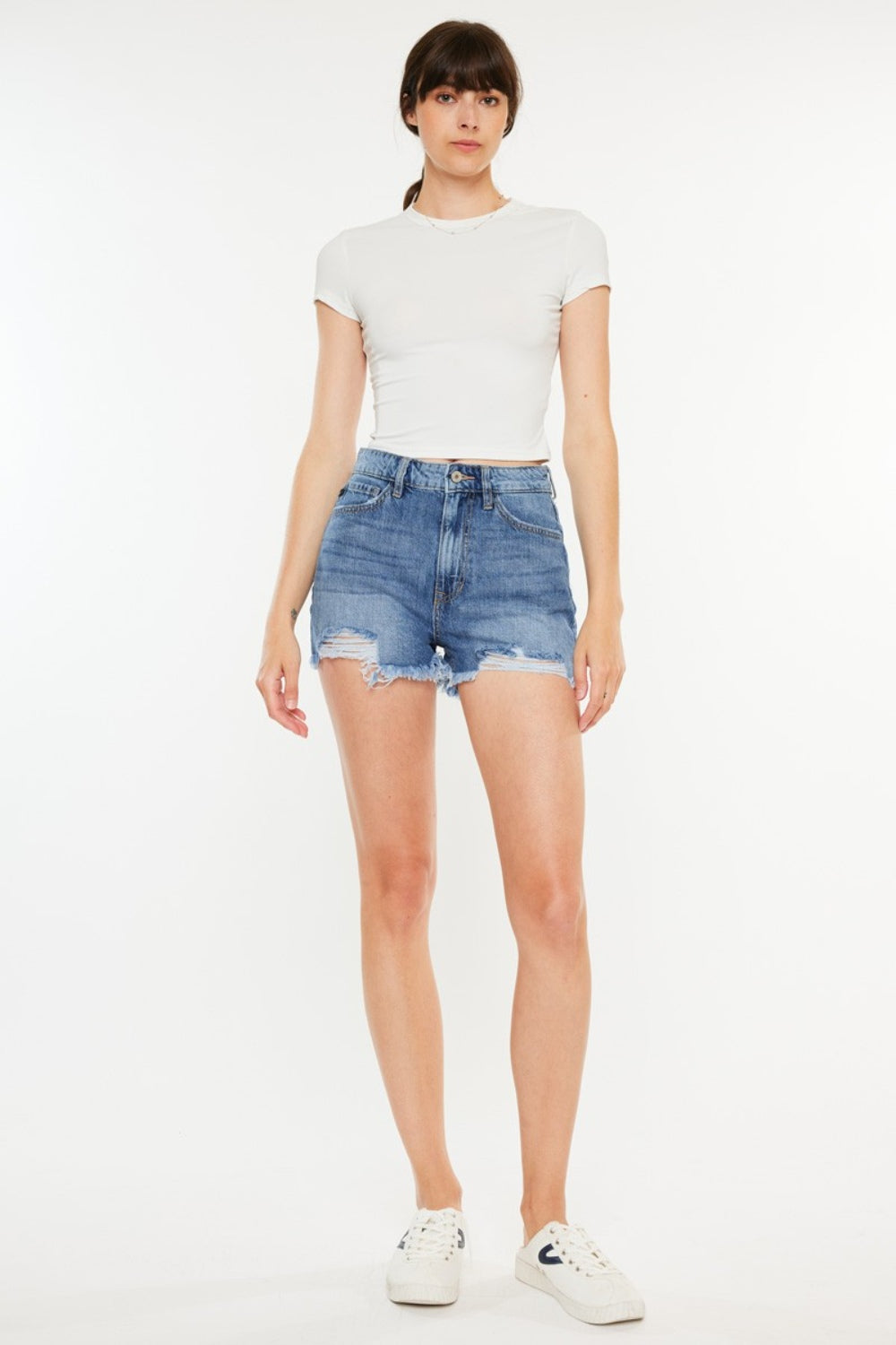 Kancan Distressed Raw Hem High Waist Denim Shorts - Myfave Denim