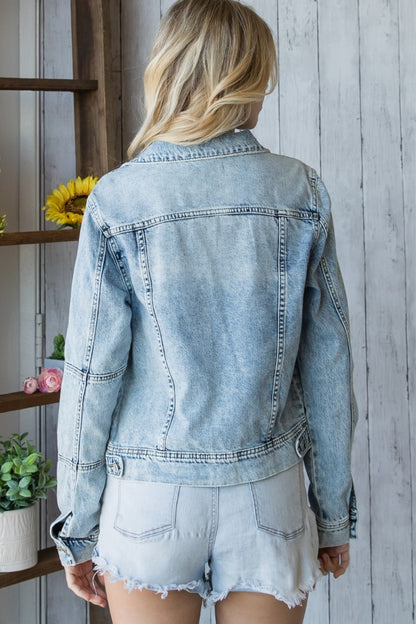 Veveret Distressed Button Up Denim Jacket - Myfave Denim