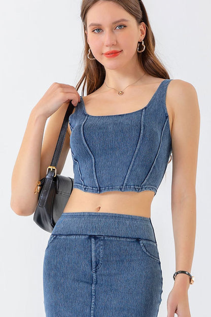 Seam Detail Cropped Denim Tank - Myfave Denim