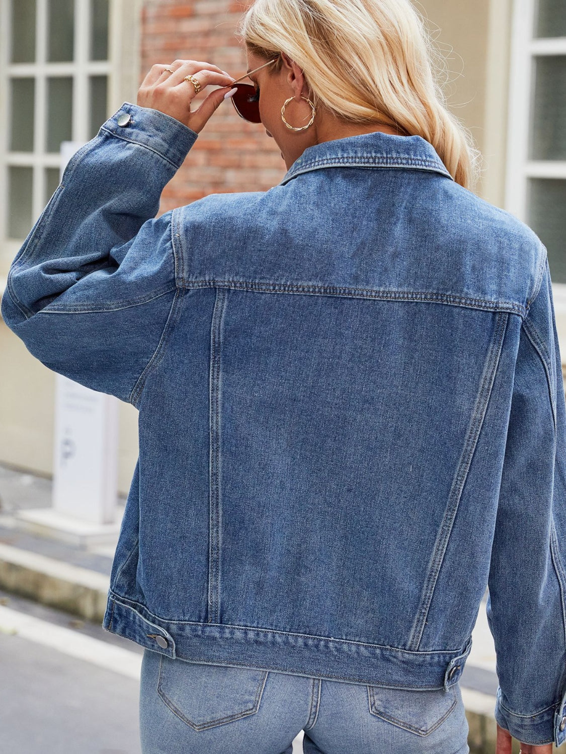 Pocketed Collared Neck Denim Jacket - Myfave Denim