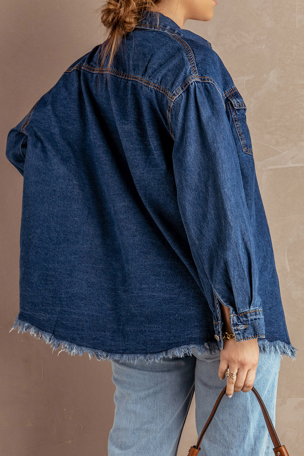 Button Up Pocketed Raw Hem Denim Jacket - Myfave Denim