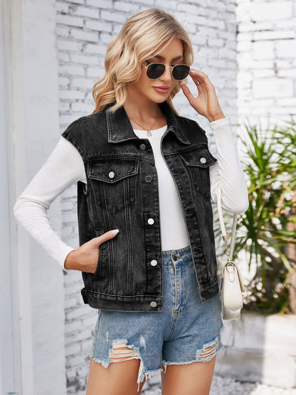 Button Up Cap Sleeve Denim Jacket - Myfave Denim