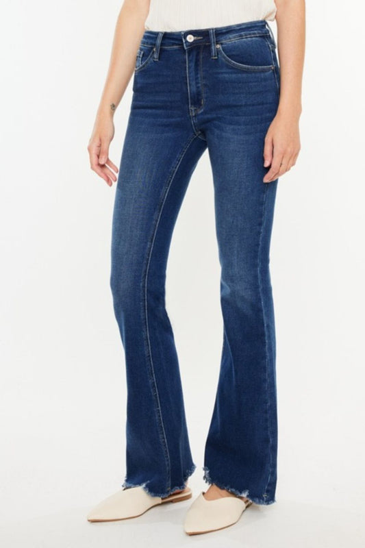 Kancan Cat's Whiskers Raw Hem Flare Jeans - Myfave Denim