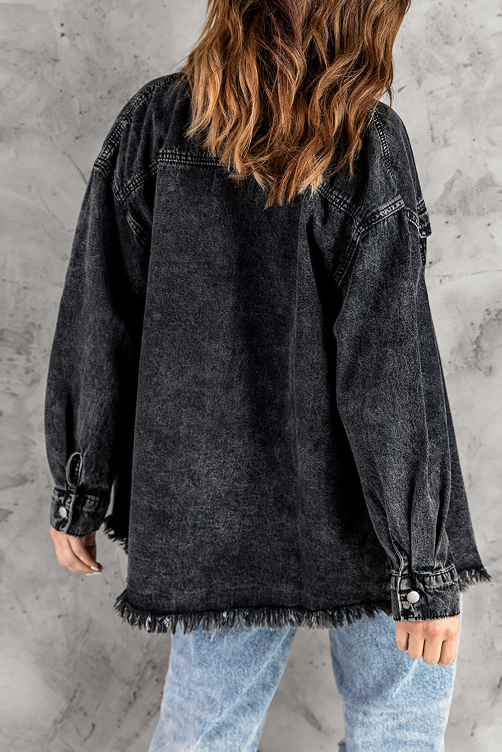 Button Up Pocketed Raw Hem Denim Jacket - Myfave Denim