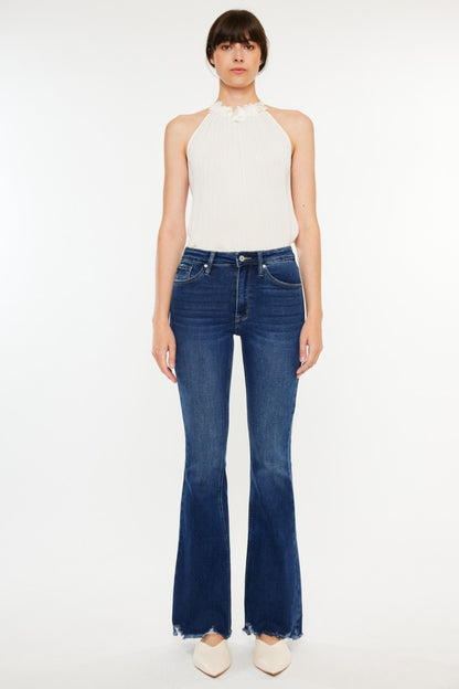 Kancan Cat's Whiskers Raw Hem Flare Jeans - Myfave Denim