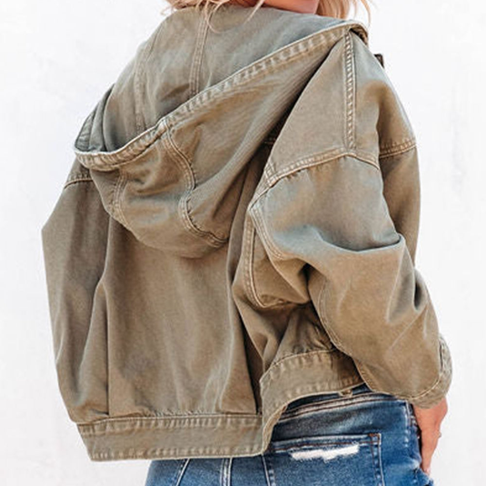 Hooded Dropped Shoulder Denim Jacket - Myfave Denim