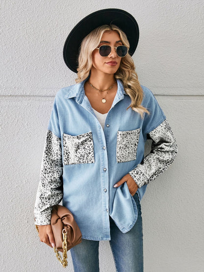 Leopard Button Up Denim Jacket - Myfave Denim