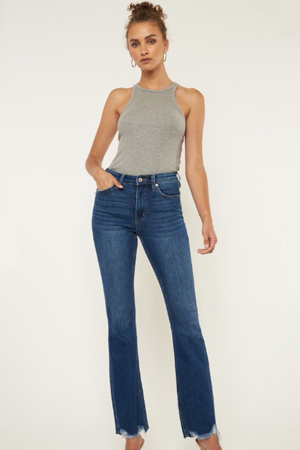 Kancan Cat's Whiskers Raw Hem Flare Jeans - Myfave Denim