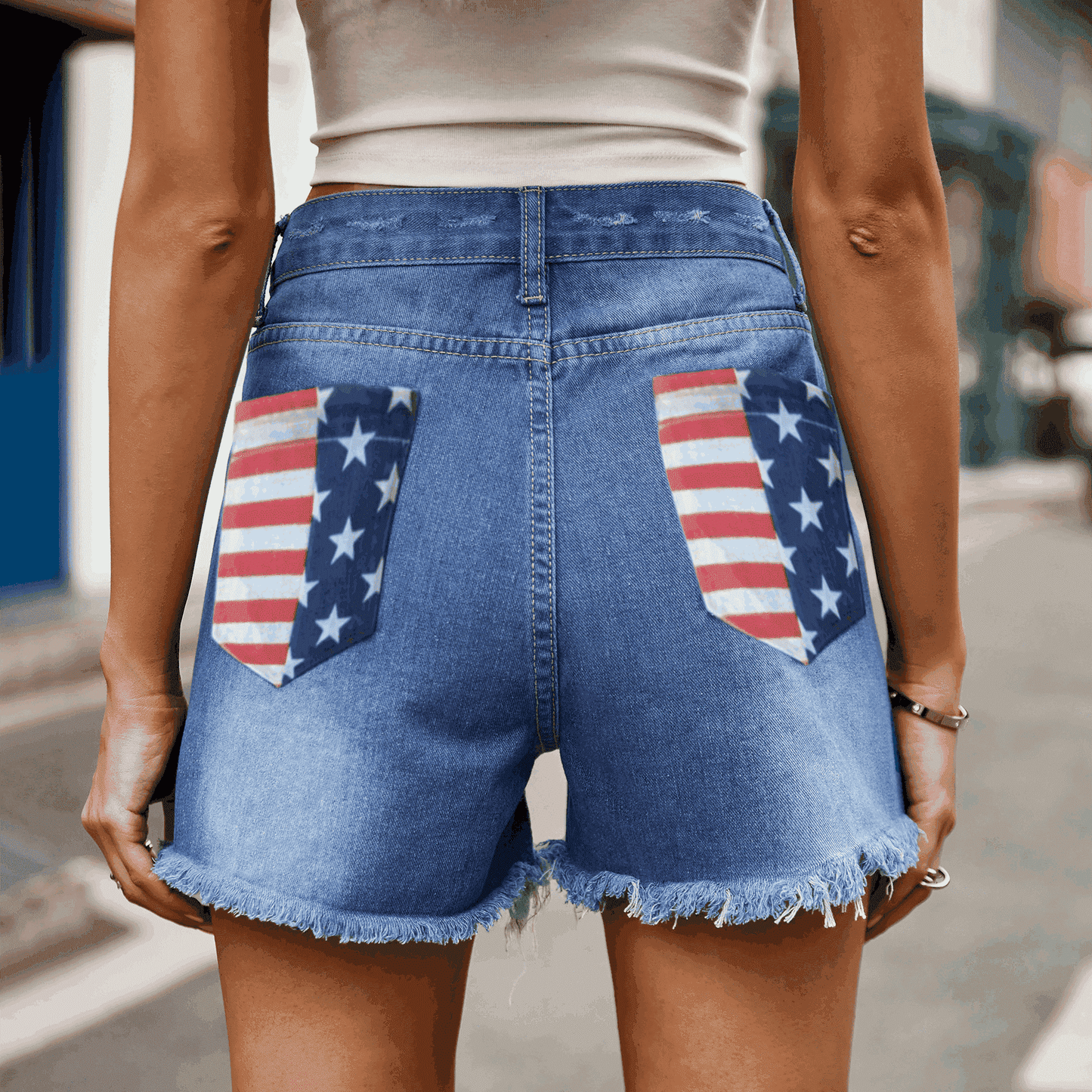 US Flag Distressed Denim Shorts - Myfave Denim