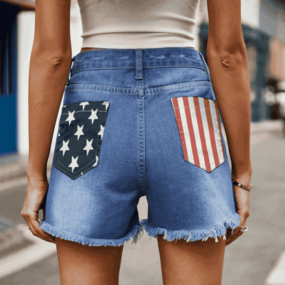 US Flag Distressed Denim Shorts - Myfave Denim