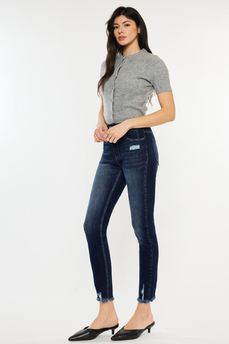 Kancan Full Size Cat's Whiskers Raw Hem High Waist Jeans - Myfave Denim