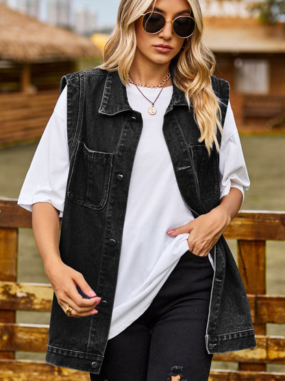 Button Down Denim Vest - Myfave Denim