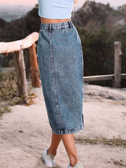 Button Down Denim Skirt - Myfave Denim