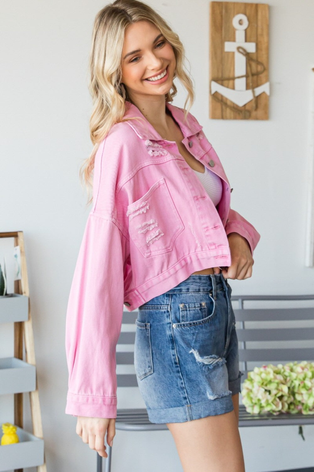 Veveret Fringe Distressed Button Up Denim Jacket - Myfave Denim