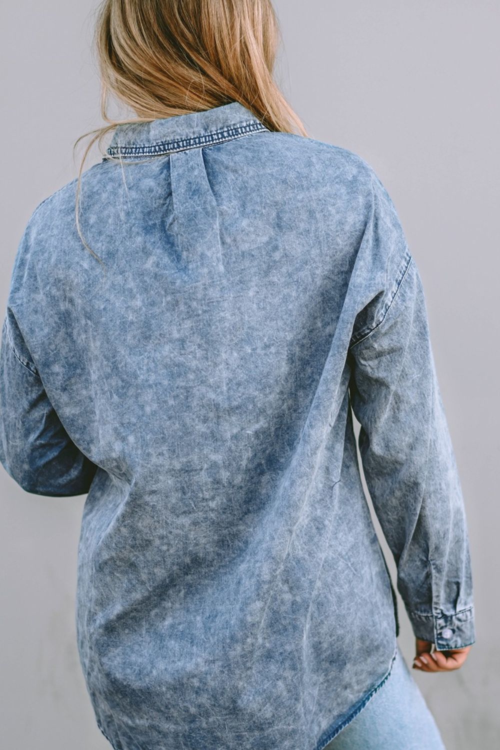 Button Up Dropped Shoulder Denim Top - Myfave Denim