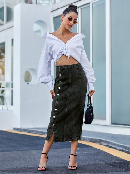 Button Down Denim Skirt - Myfave Denim