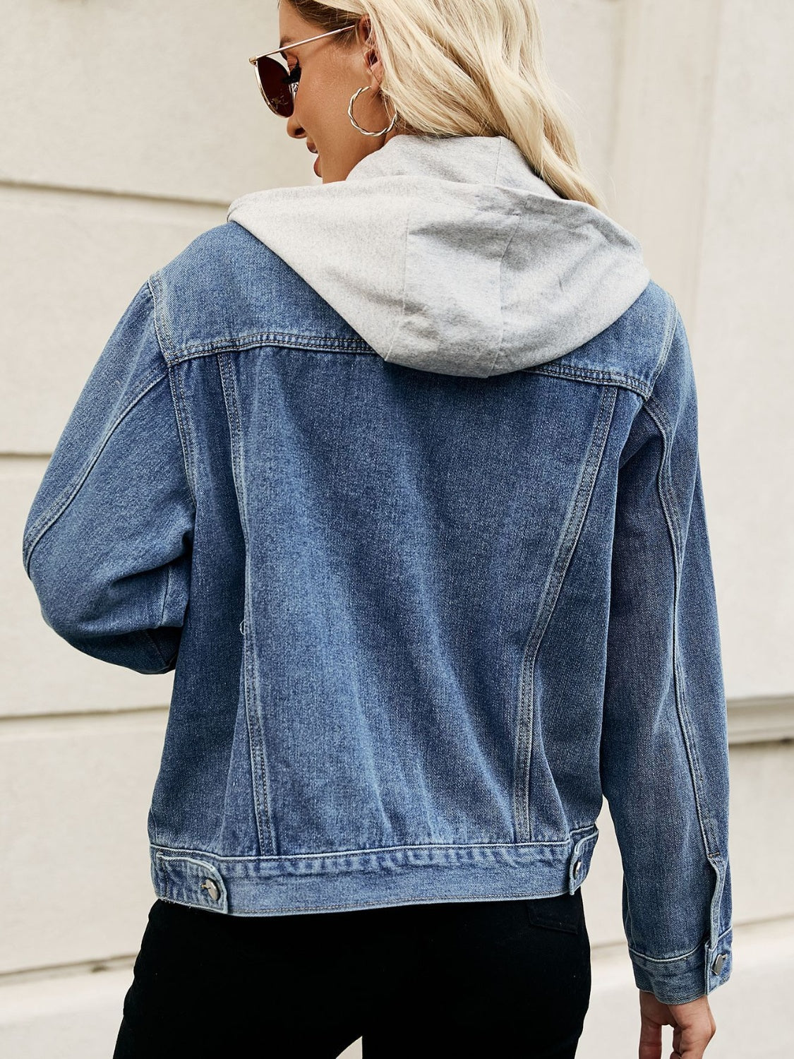 Drawstring Hooded Button Up Denim Jacket - Myfave Denim