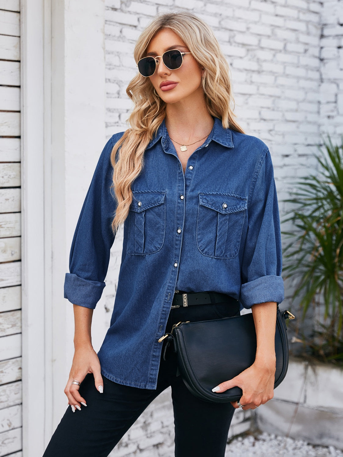 Button Up Collared Neck Denim Jacket - Myfave Denim