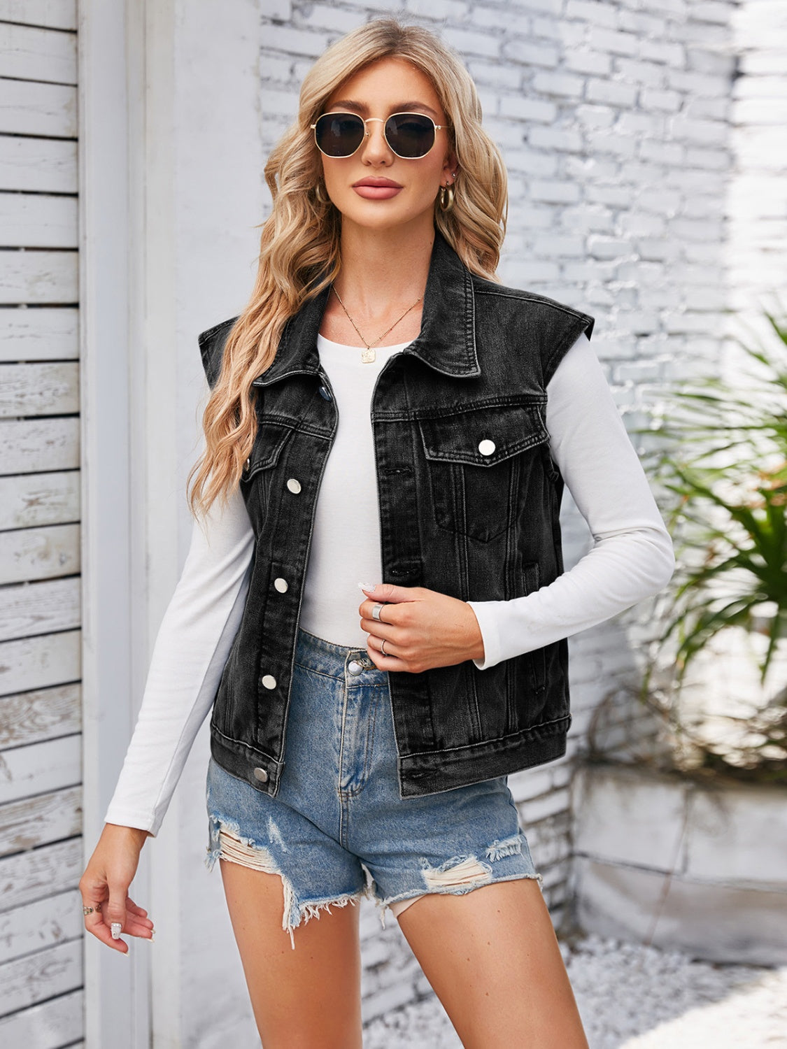 Button Up Cap Sleeve Denim Jacket - Myfave Denim