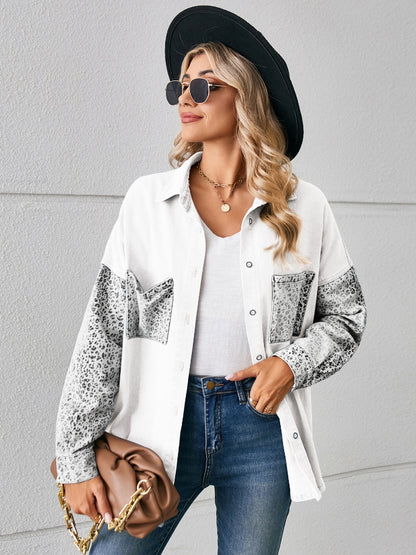 Leopard Button Up Denim Jacket - Myfave Denim