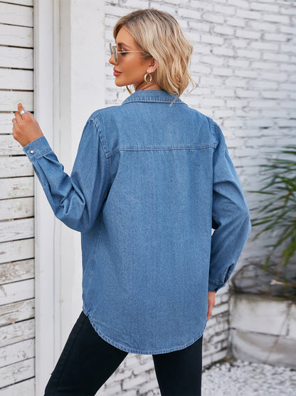 Button Up Collared Neck Denim Jacket - Myfave Denim