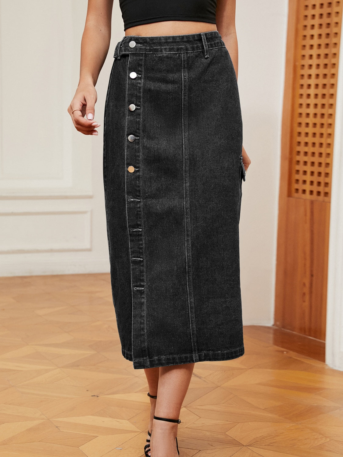 Button Down Denim Skirt - Myfave Denim