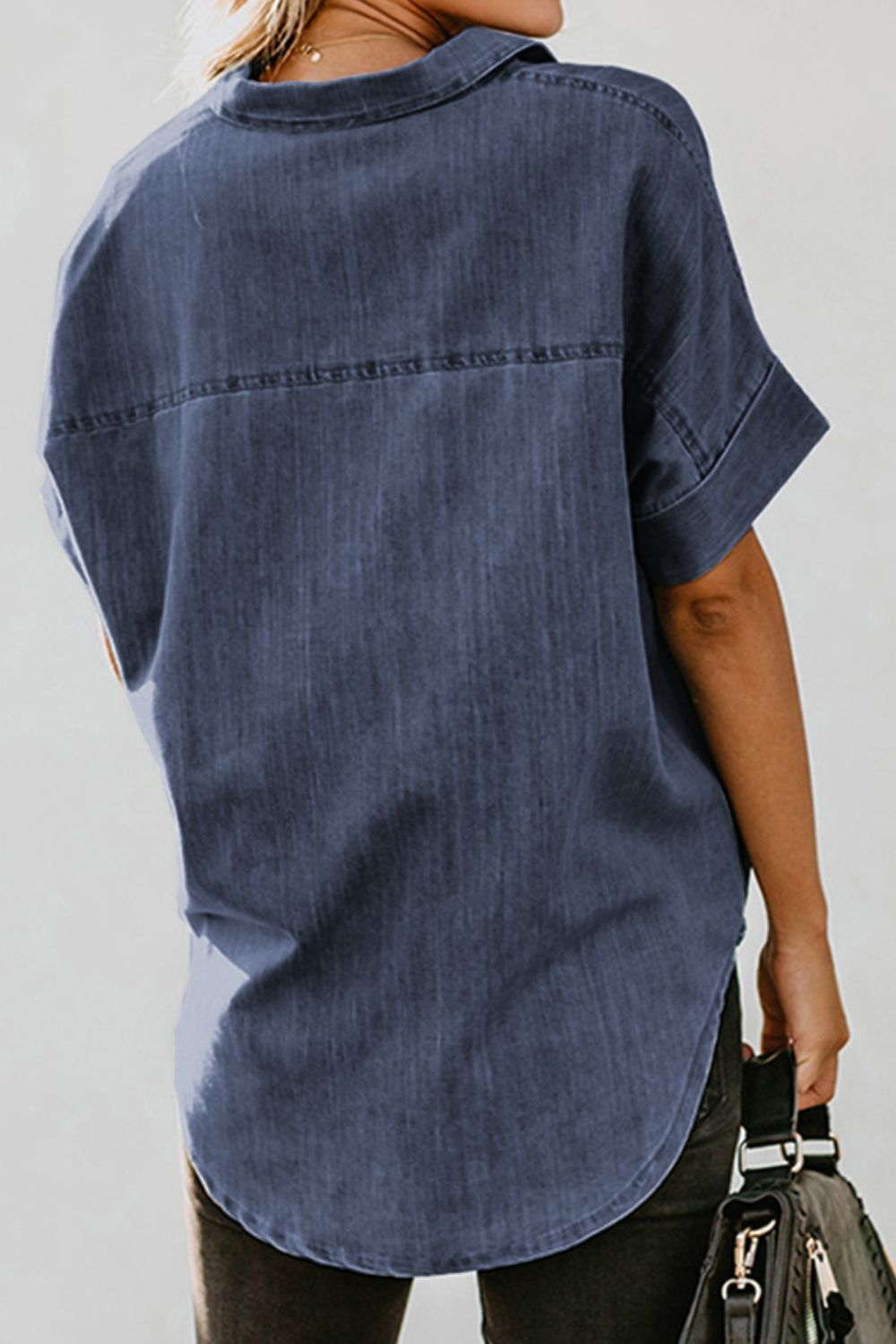 Pocketed Button Up Short Sleeve Denim Shirt - Myfave Denim