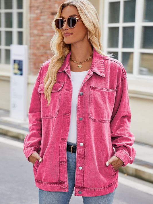 Button Up Denim Jacket with Pockets - Myfave Denim