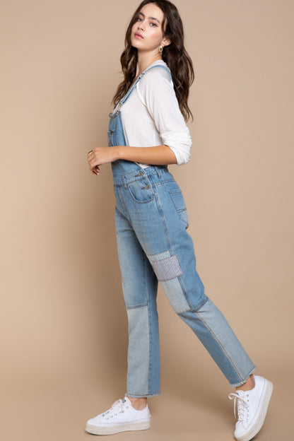 POL Front Chest Zipper Slim Leg Denim Overalls - Myfave Denim