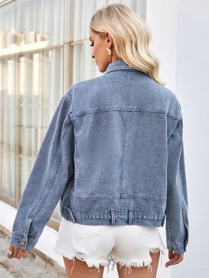 Studded Long Sleeve Denim Jacket - Myfave Denim