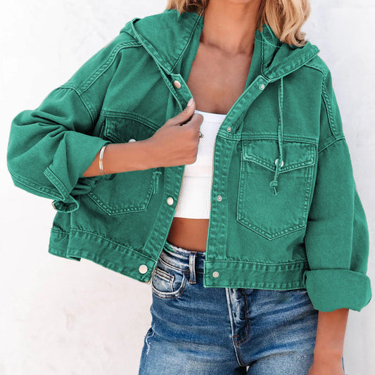 Hooded Dropped Shoulder Denim Jacket - Myfave Denim