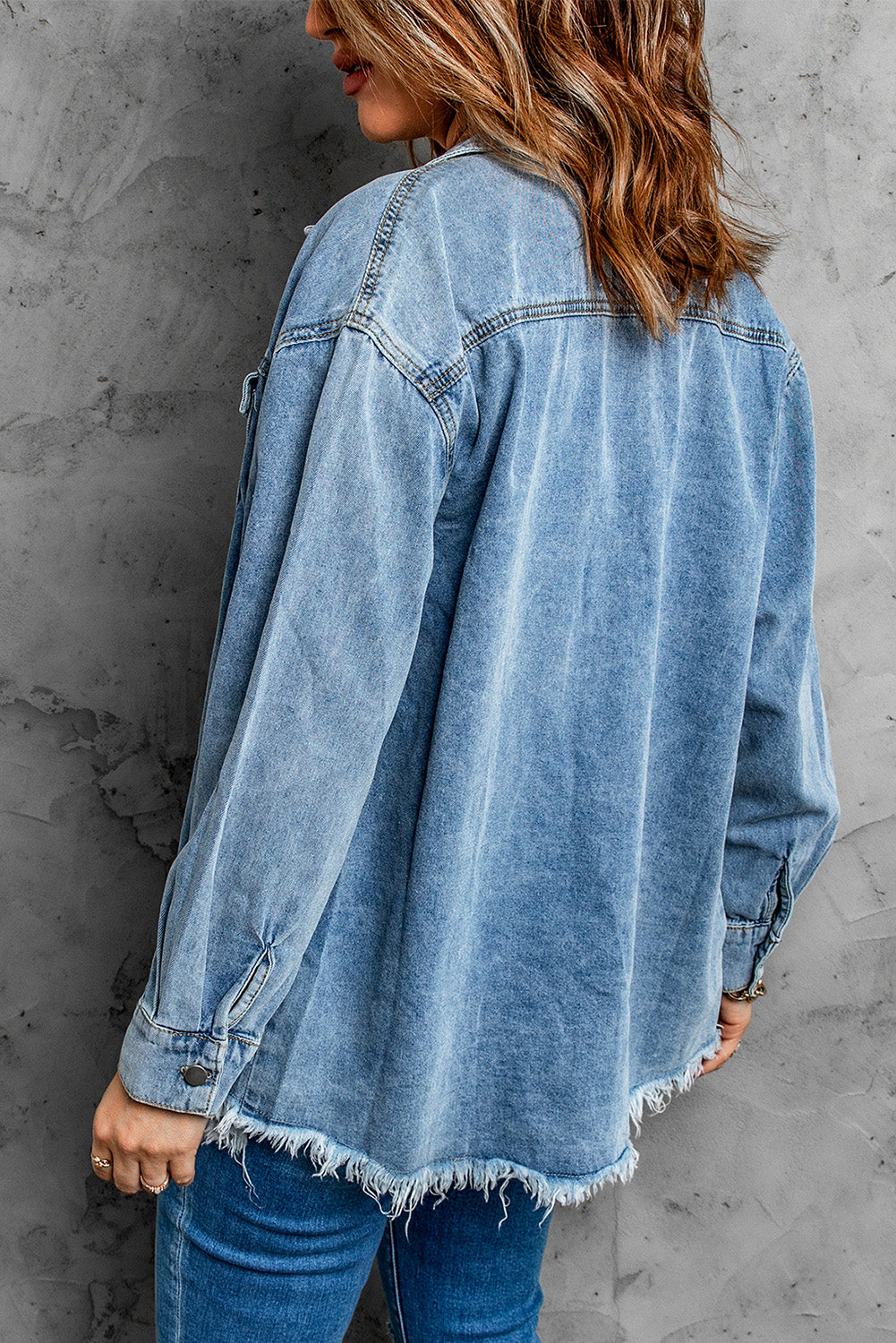 Button Up Pocketed Raw Hem Denim Jacket - Myfave Denim