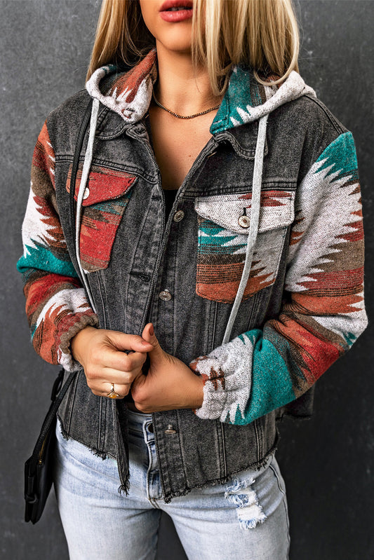 Drawstring Hooded Pocketed Denim Jacket - Myfave Denim