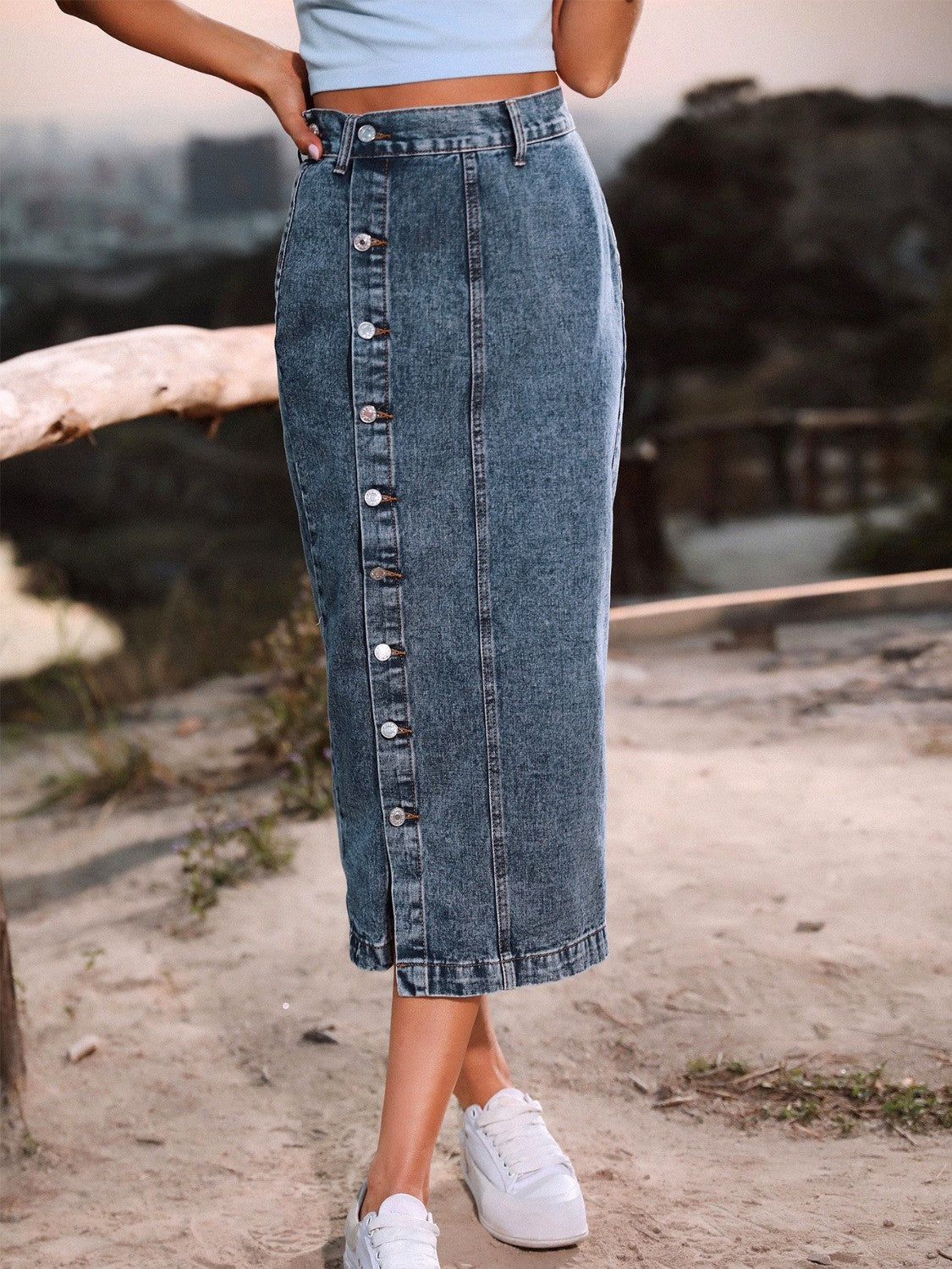 Button Down Denim Skirt - Myfave Denim