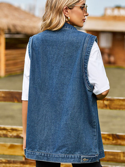 Button Down Denim Vest - Myfave Denim