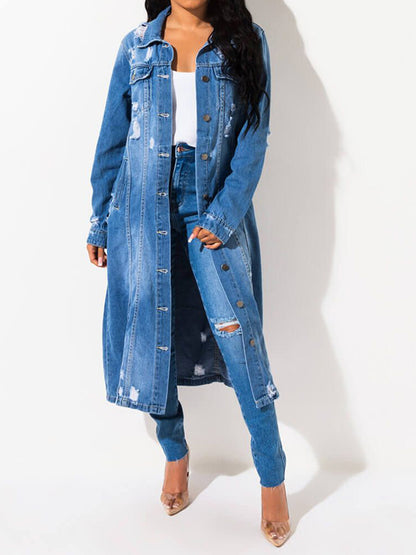 Long Sleeve Raw Hem Denim Jacket - Myfave Denim