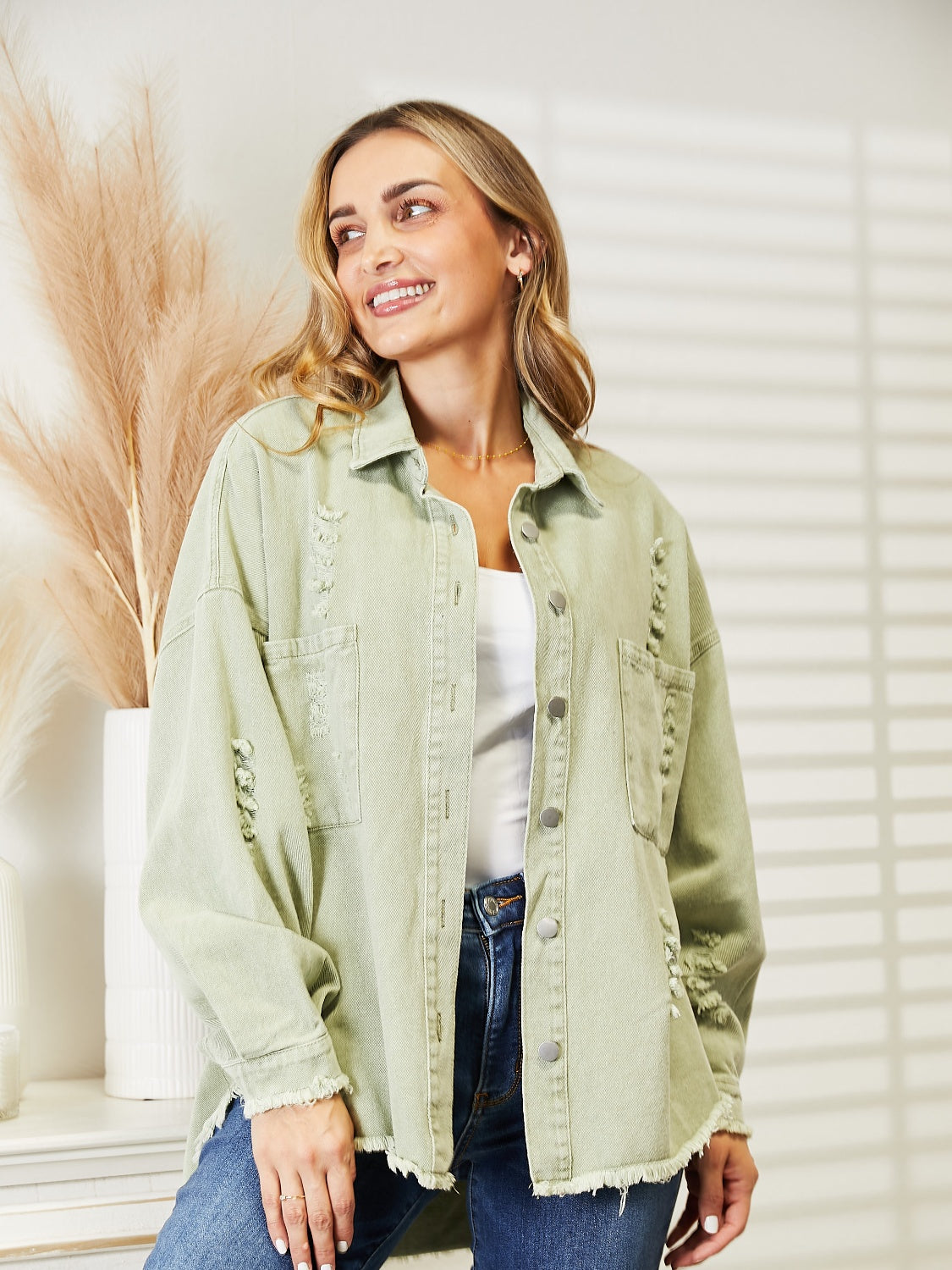 Distressed Raw Hem Denim Jacket - Myfave Denim