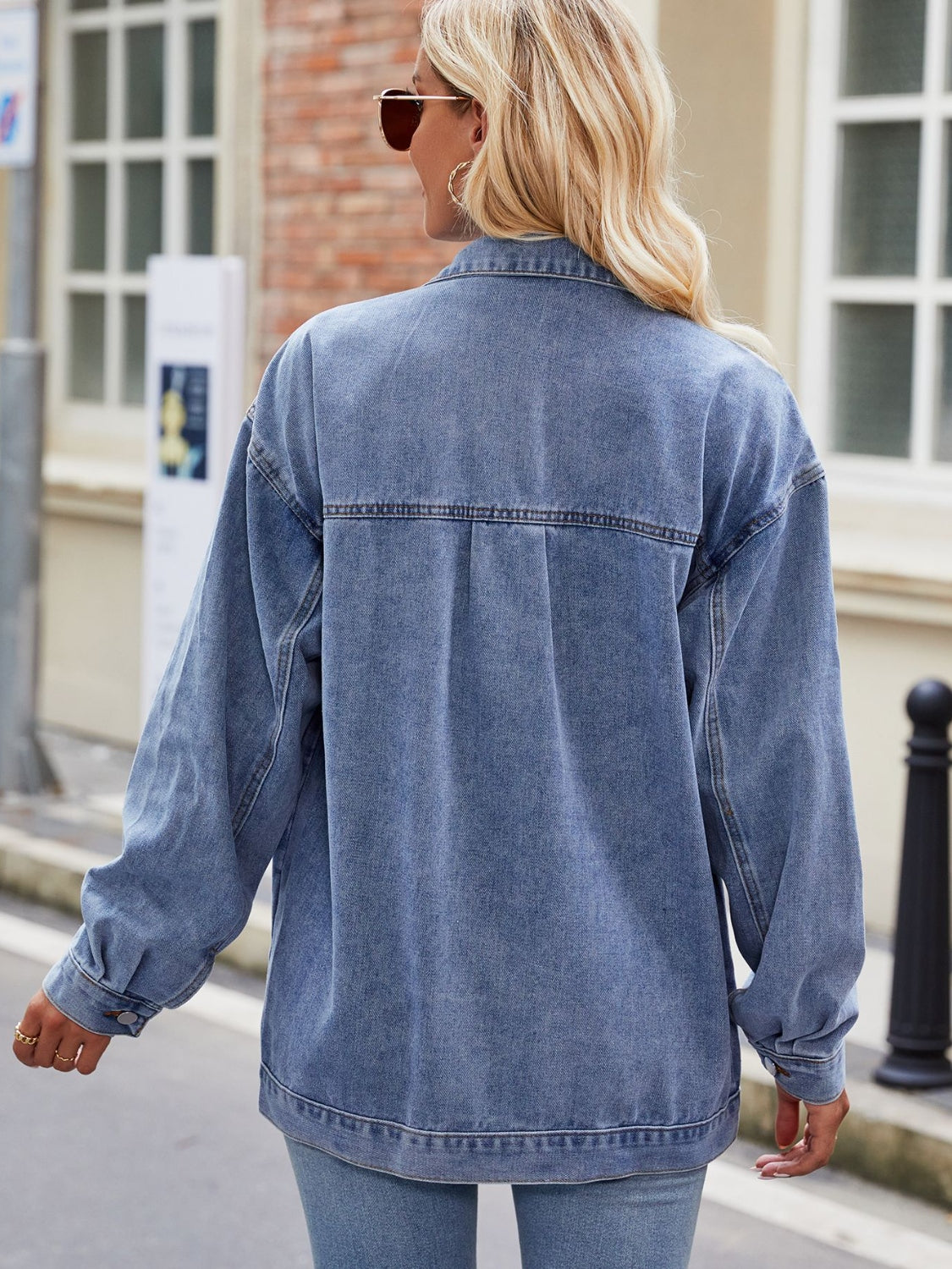 Button Up Denim Jacket with Pockets - Myfave Denim