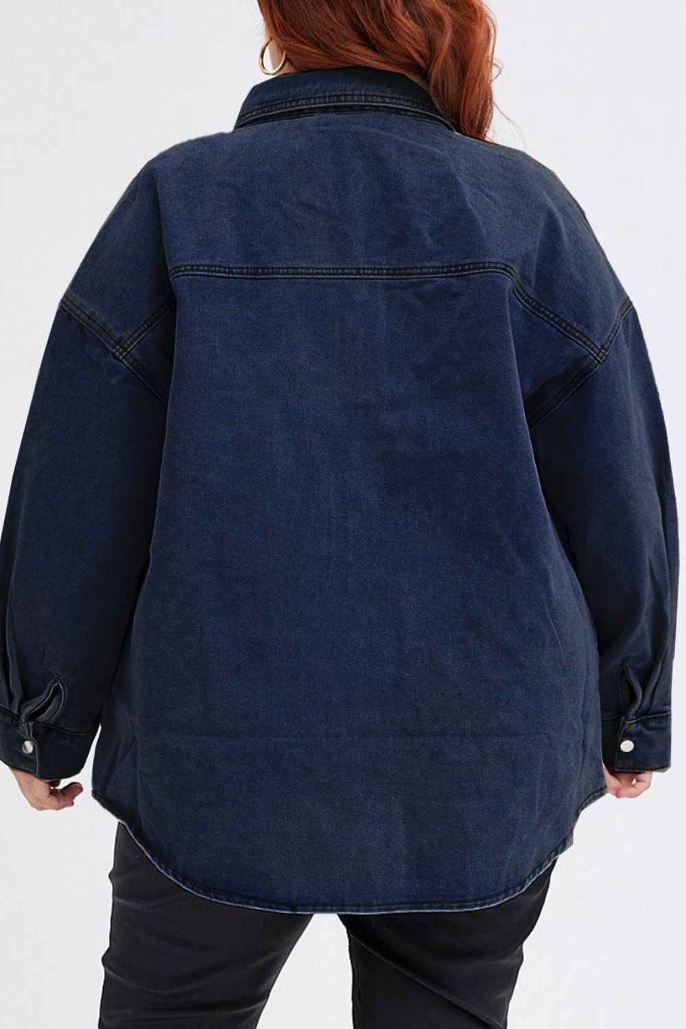 Plus Size Snap Down Pocketed Denim Jacket - Myfave Denim