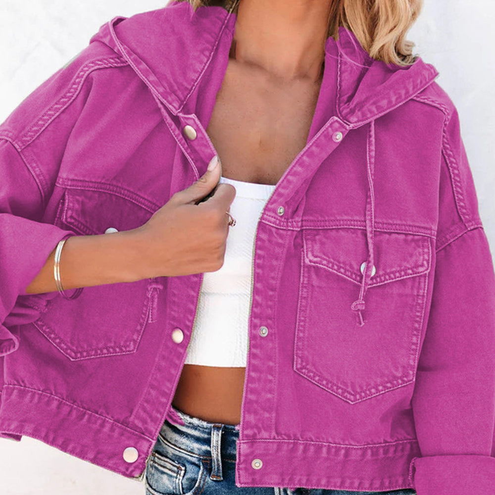 Hooded Dropped Shoulder Denim Jacket - Myfave Denim