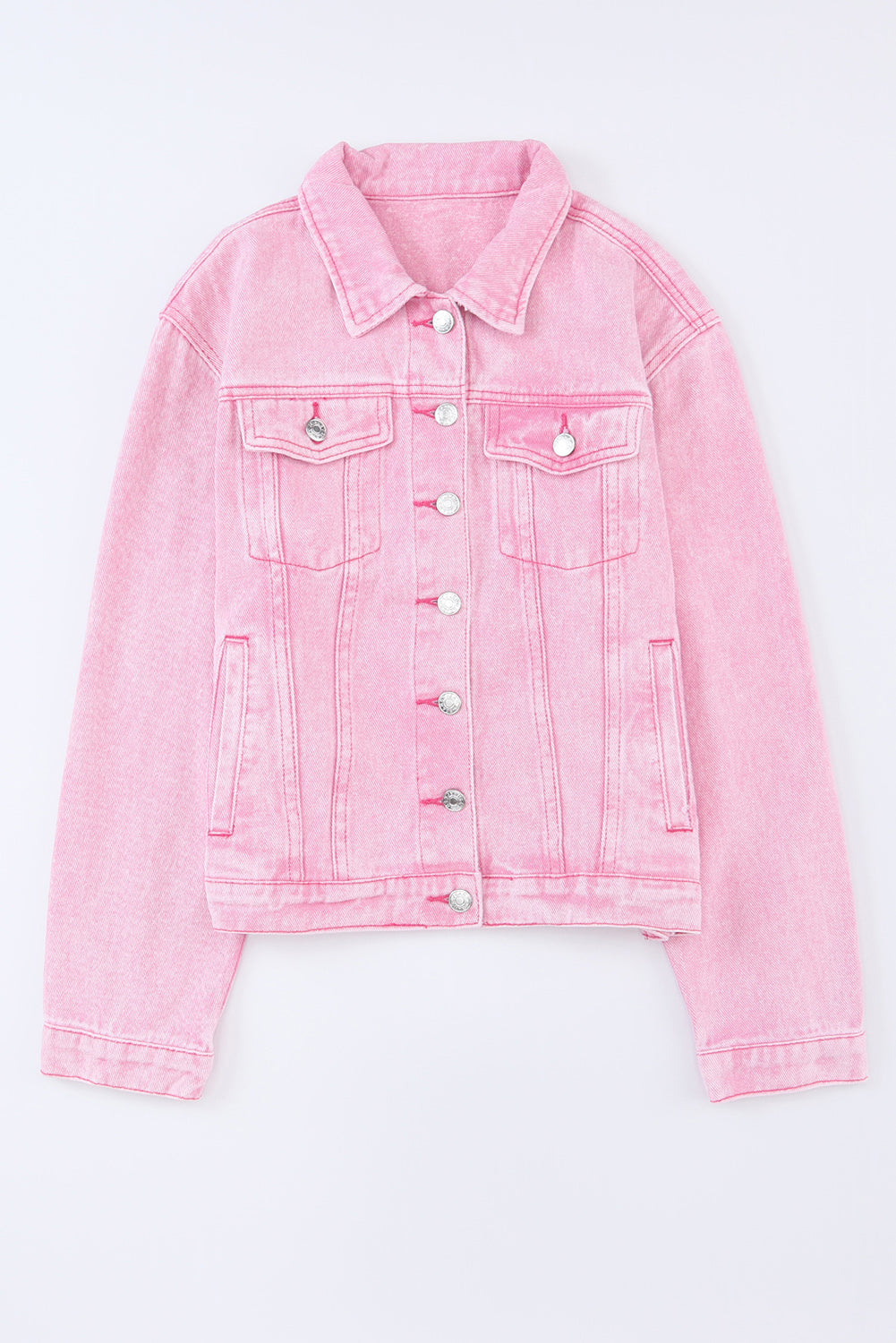 Pocketed Button Up Collared Neck Denim Jacket - Myfave Denim