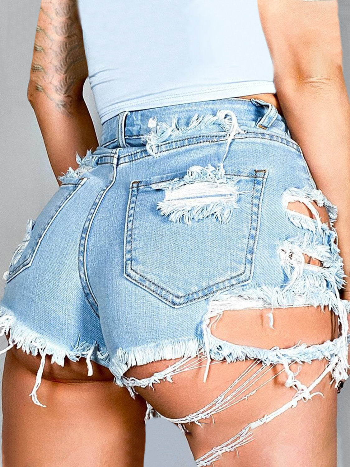 Distressed Raw Hem Denim Shorts with Pockets - Myfave Denim